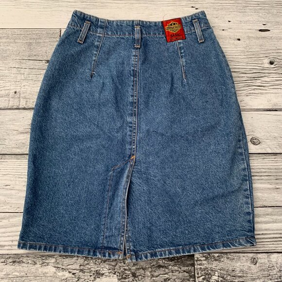 Vintage 80s 90s Hollywood Stonewash Denim Pleated Jean Pencil Skirt - Picture 4 of 12